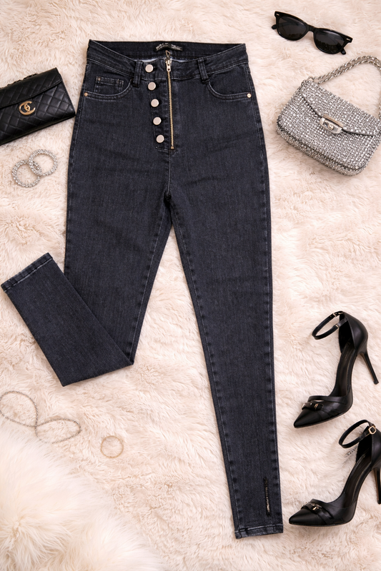 High-Waist Jeans mit Knopfleiste